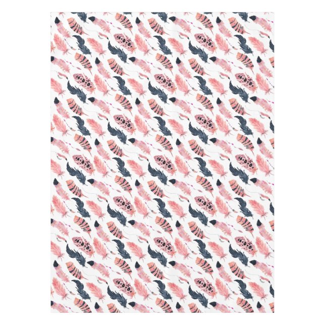 Boho Pink Feathers Tischdecke (Vorderseite)