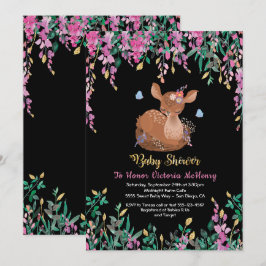 Boho Pink Floral Baby Deer Dusche Einladung