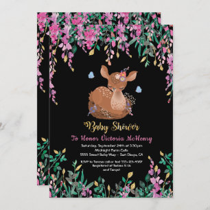 Boho Pink Floral Baby Deer Dusche Einladung