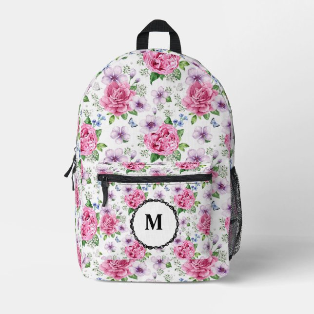 BoHo Pink Floral Bedruckter Rucksack (Vorderseite)