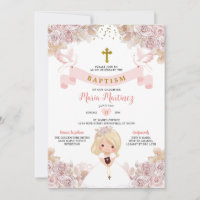 Boho Pink Floral Blonde Little Girl Heilige Taufe