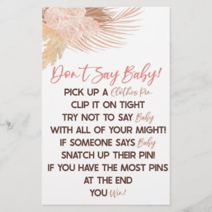 Boho Pink Floral Blume Say Baby Shower Game Briefpapier