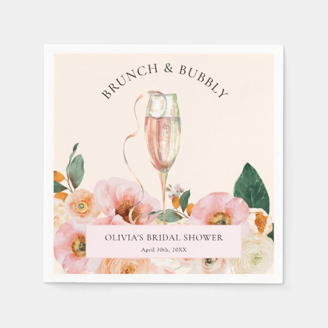 Boho Pink Floral Brunch & Bubbly Serviette (Vorderseite)
