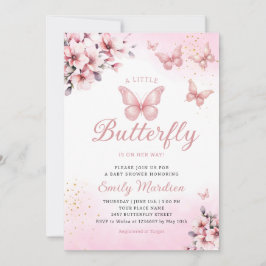 Boho Pink Floral Butterfly Girl Babydusche Einladung