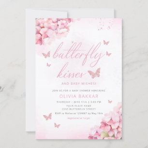 Boho Pink Floral Butterfly Kisses Girl Baby Shower Einladung