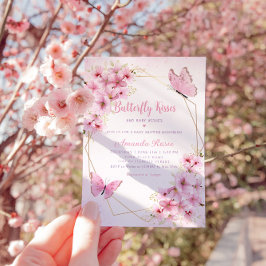 Boho Pink Floral Butterfly Kisses Girl Baby Shower Einladung