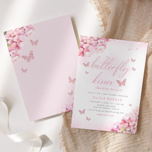Boho Pink Floral Butterfly Kisses Girl Baby Shower Einladung