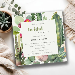 BOHO PINK FLORAL CACTI FOLIAGE BRAUTPARTY EINLADUNG
