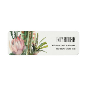 BOHO PINK FLORAL CACTI FOLIAGE WATERCOLOR ADRESSE