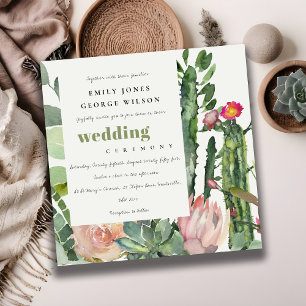 BOHO PINK FLORAL CACTI FOLIAGE WATERCOLOR WEDD EINLADUNG