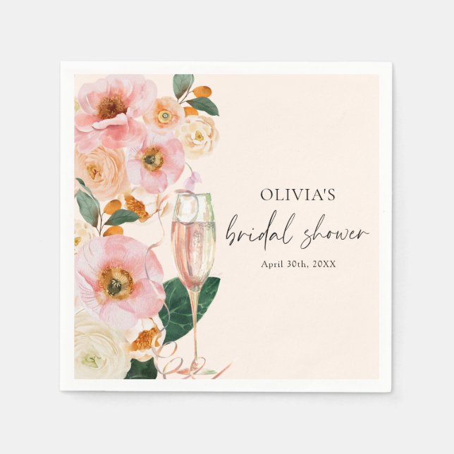Boho Pink Floral Champagne Serviette (Vorderseite)