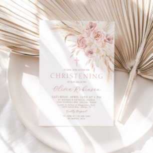 Boho Pink Floral Christening Taufe Einladung