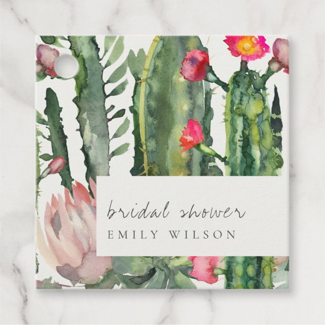 BOHO PINK FLORAL DESERT CACTI FAUNA BRAUTPARTY GESCHENKANHÄNGER (Vorderseite)