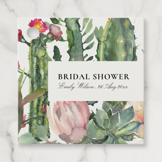 BOHO PINK FLORAL DESERT CACTI FAUNA BRAUTPARTY GESCHENKANHÄNGER (Vorderseite)