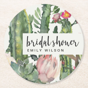 BOHO PINK FLORAL DESERT CACTI FAUNA BRAUTPARTY RUNDER PAPPUNTERSETZER