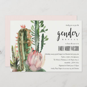 BOHO PINK FLORAL DESERT CACTI FAUNA GENDER REVEAL EINLADUNG