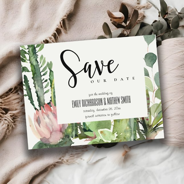BOHO PINK FLORAL DESERT CACTI FAUNA SAVE THE DATE ANKÜNDIGUNGSPOSTKARTE (Von Creator hochgeladen)