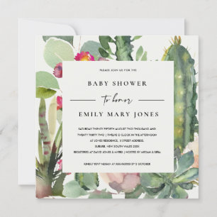 BOHO PINK FLORAL DESERT CACTI FOLIAGE BABY DUSCHE EINLADUNG