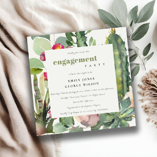 BOHO PINK FLORAL DESERT CACTI FOLIAGE VERLOBUNG EINLADUNG