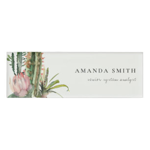 BOHO PINK FLORAL DESERT CACTI FOLIAGE WATERCOLOR NAMENSCHILD