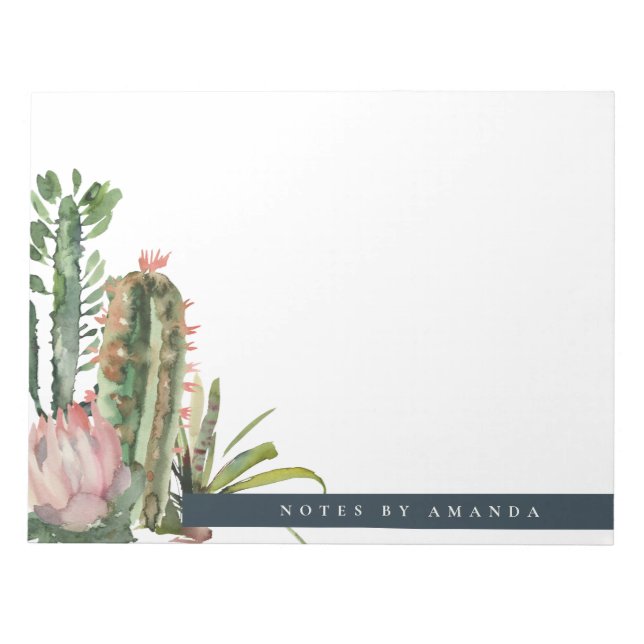 BOHO PINK FLORAL DESERT CACTI FOLIAGE WATERCOLOR NOTIZBLOCK (Vorderseite)