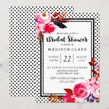Boho Pink Floral & Dots Bridal Dusche Einladung