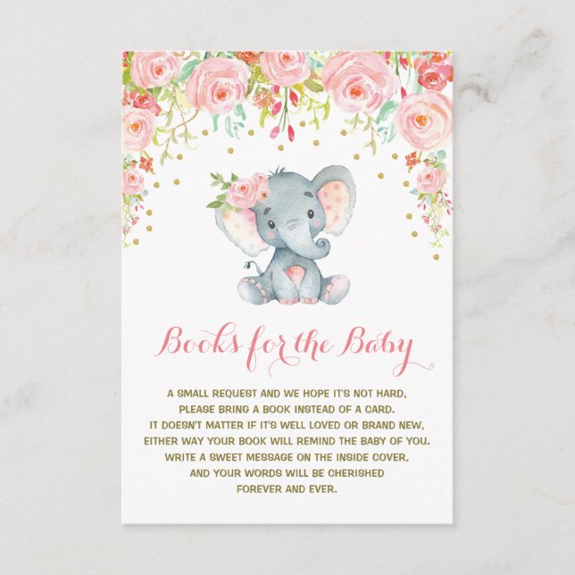 Boho Pink Floral Elephant Bringen Sie eine Book In Begleitkarte (Vorderseite)