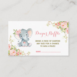 Boho Pink Floral Elephant Diaper Raffle Ticket Begleitkarte