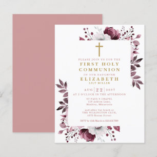 Boho Pink Floral Erstkommunion Einladung Postkarte