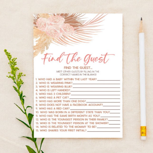 Boho Pink Floral Find The Guest Baby Shower Game Briefpapier (Von Creator hochgeladen)