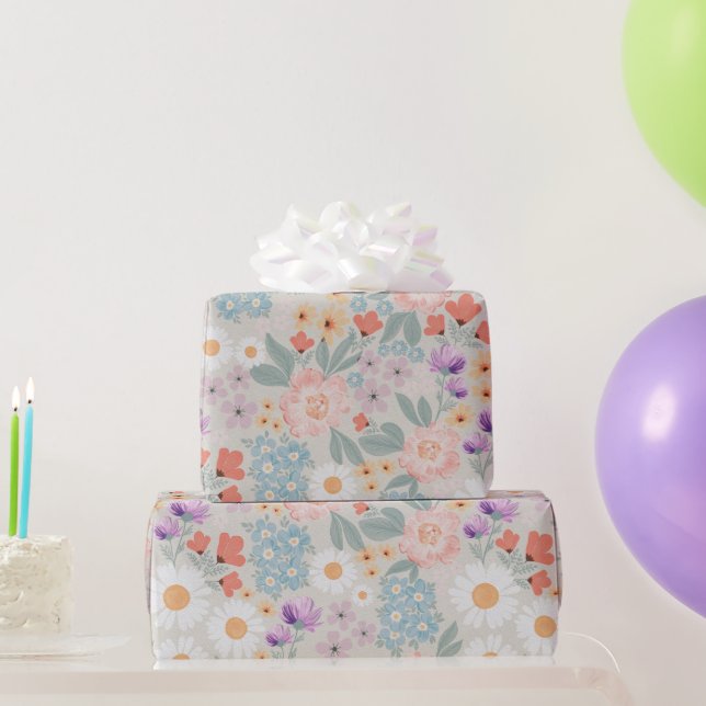 Boho Pink Floral Geschenkpapier (Partygeschenke)