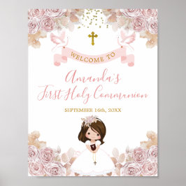 Boho Pink Floral Girl Erste Heilige Kommune Willko Poster