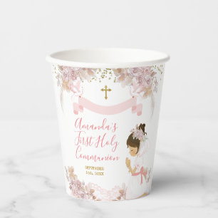 Boho Pink Floral Girl FIRST Heilige Kommune Kreuz Pappbecher