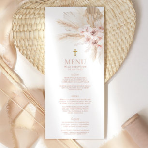 Boho Pink Floral Girls Taufe Weihnachtsmenü Menükarte