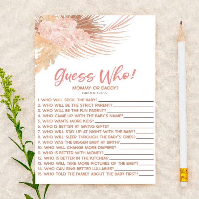 Boho Pink Floral Guess Who! Baby Shower Game Briefpapier (Von Creator hochgeladen)