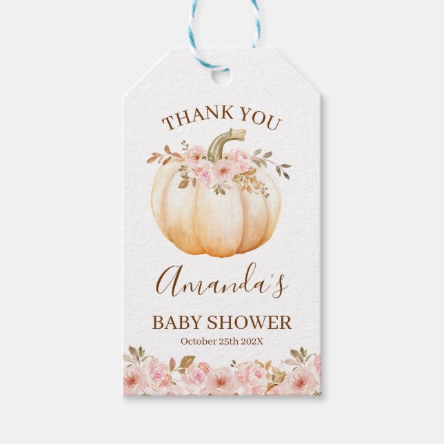 Boho Pink Floral Little Pumpkin Baby Dusche Geschenkanhänger (Vorderseite)
