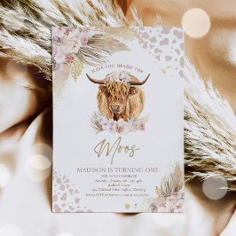 Boho Pink Floral Pampas Grass Highland Cow Party Einladung