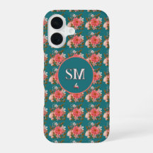 Boho Pink Floral Personalize Monogram