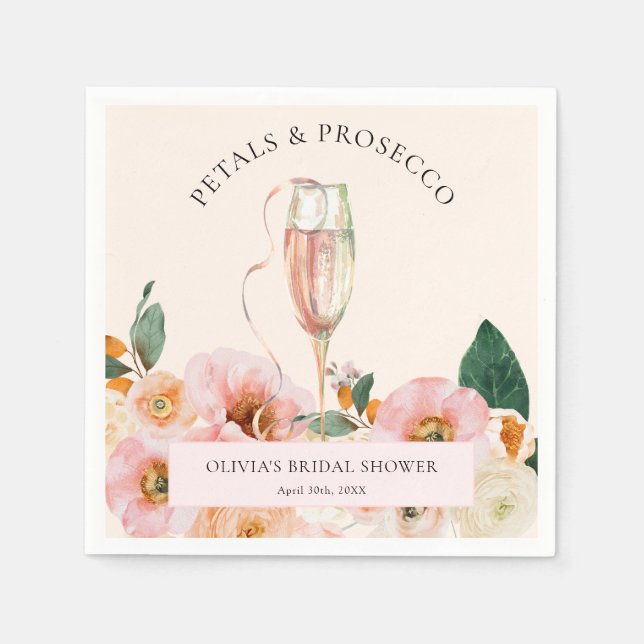 Boho Pink Floral Petals & Prosecco Serviette (Vorderseite)