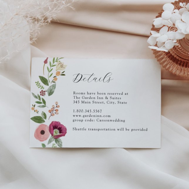Boho Pink Floral Wedding Details Card Einladung (Von Creator hochgeladen)