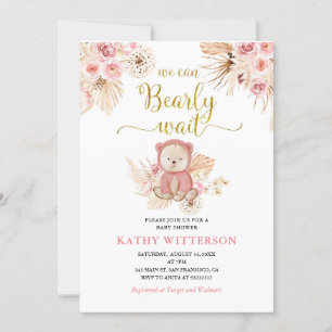 Boho Pink Floral Wir können frühes Abwarten Baby D Einladung