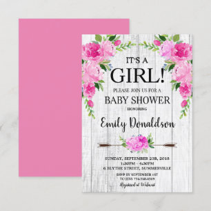 Boho Pink Florale Babyparty-Einladung Mädchen Einladung