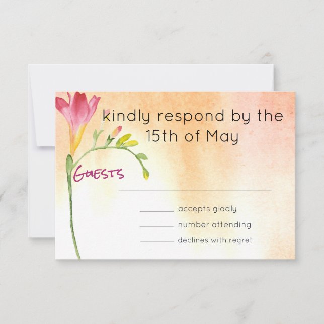 Boho Pink Freesia Sunset Response RSVP Karte (Vorderseite)