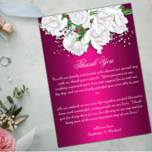 Boho Pink Fuchsia und White Roses Wedding Dankeskarte