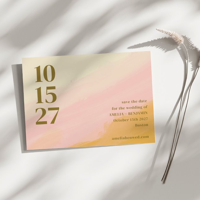 Boho Pink Gelbe Abstrakte Wasserfarben-Chic Hochze Save The Date (Von Creator hochgeladen)