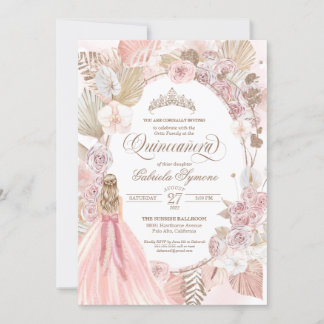 Boho Pink getrocknete Rose der Blüte Quinceanera G Einladung