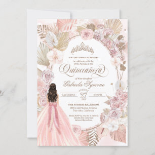 Boho Pink getrocknete Rose der Blüte Quinceanera G Einladung