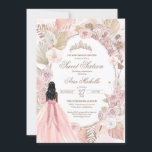 Boho Pink getrocknete Rose der Blüte Sweet 16 Birt Einladung<br><div class="desc">Einladung zum Geburtstag in einem eleganten Boho Stil. Rosa und weiße Rosen,  getrocknete Blüten,  Palmen und Pampas Gras und ein Mädchen in einem schönen,  passenden Kleid. 

Karo den Shop für diese Einladung mit Mädchen in verschiedenen Haarfarben und Hautfarben und mehr Variationen.</div>