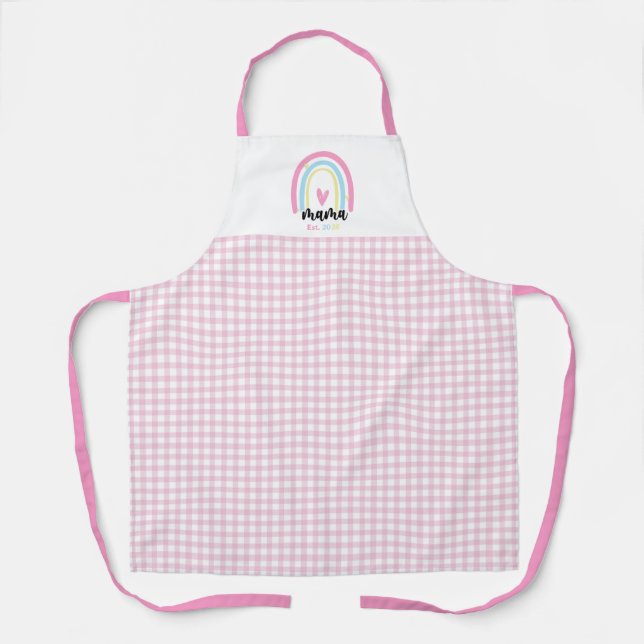 Boho Pink Gingham Custom Mama Est. Year keepsake Schürze (Vorderseite)