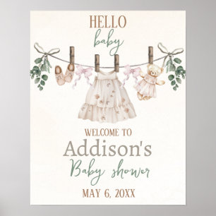 Boho Pink Girl Baby Kleidung Baby Dusche Willkomme Poster
